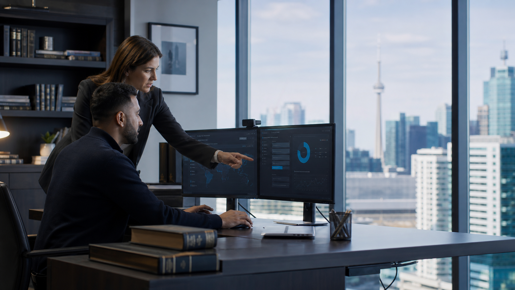 Law firm and IT professionals reviewing secure cloud technology in Toronto