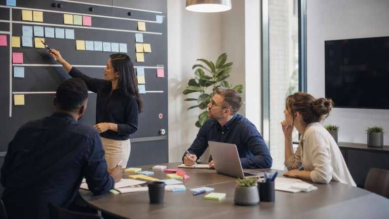 Business and IT team prioritizing a technology project roadmap