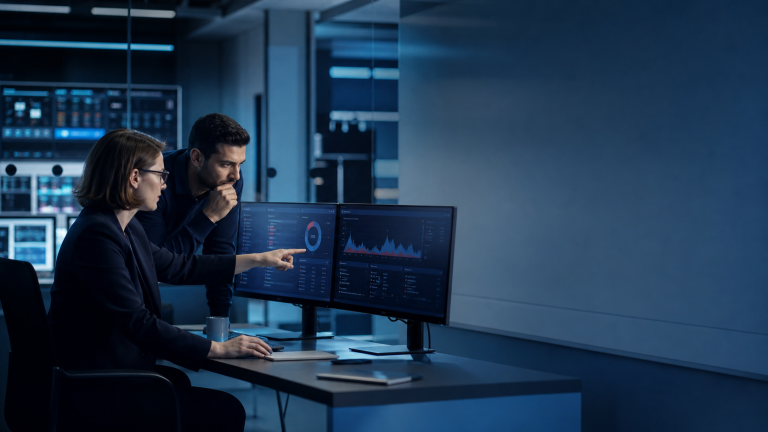 Internal IT and managed security specialists reviewing cybersecurity operations